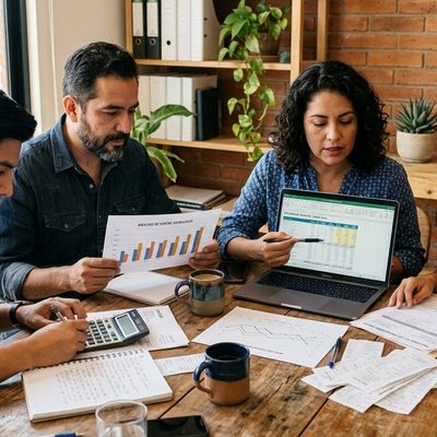 Equipo de una pyme mexicana analizando sus finanzas
