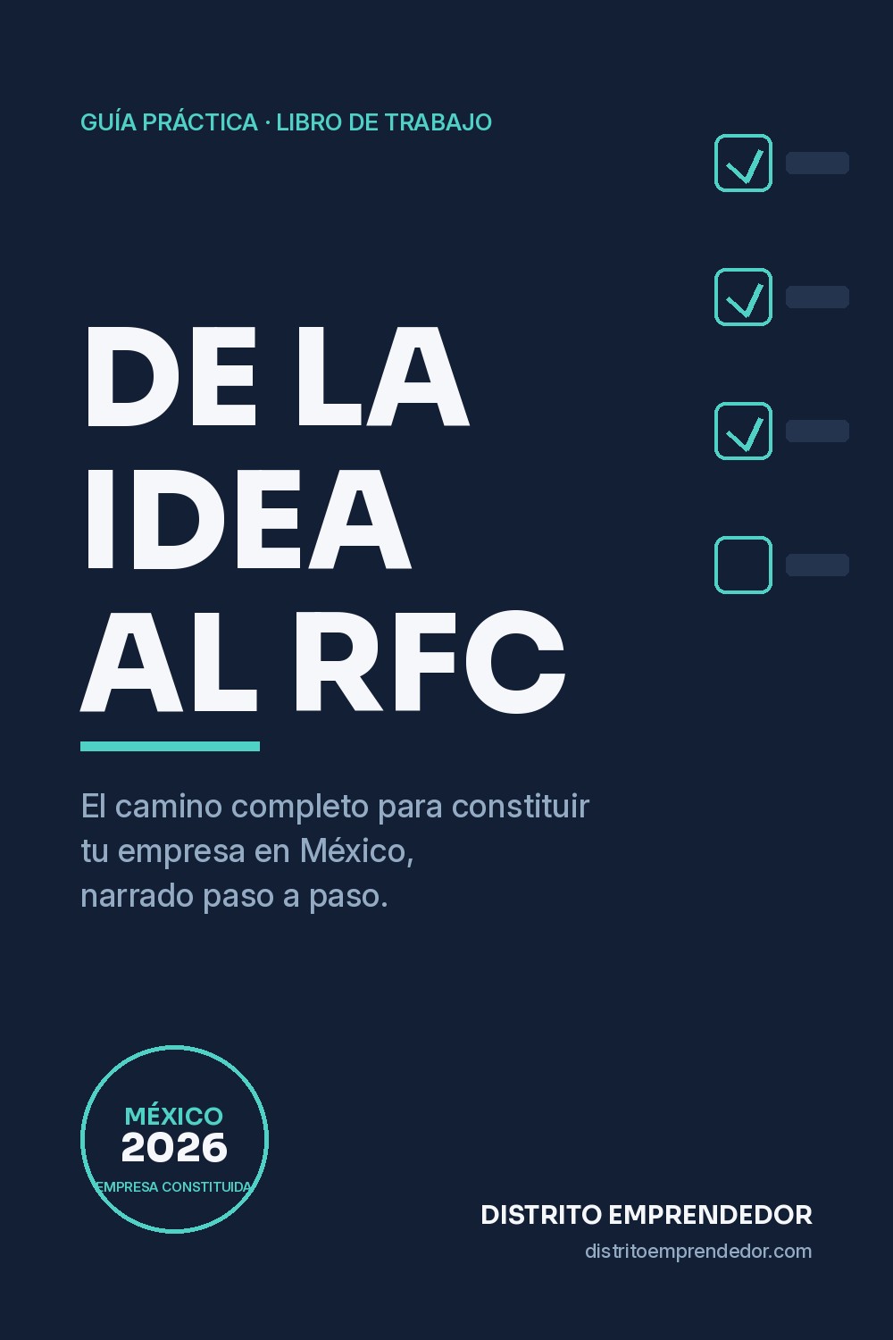 Portada del libro De la Idea al RFC, de Distrito Emprendedor